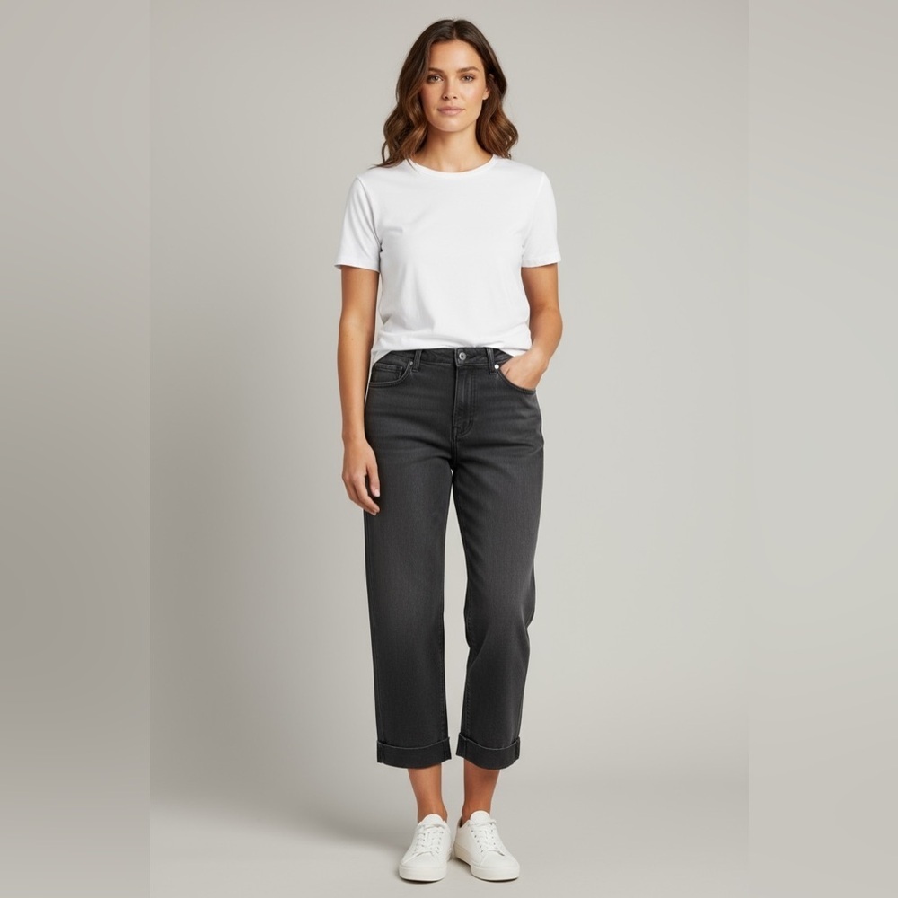 Current/Elliot Straight Leg Release Dark Wash Hem Jeans